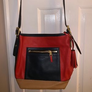 Coach Leather Satchel (Orange Tan Navy)